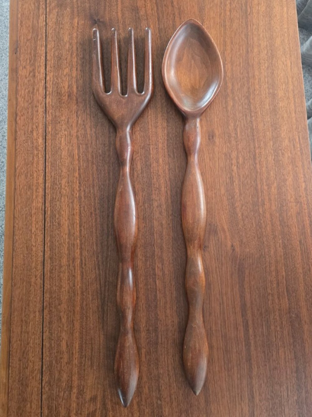 Giant Wood Fork and Spoon, Vintage Kitchen Decor 25.75"